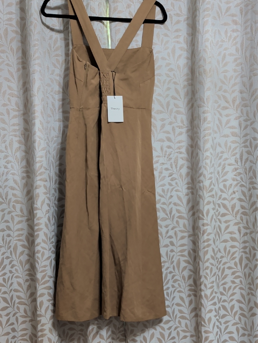 Theory Sleeveless Square-Neck Midi Dress in Camel/Tan